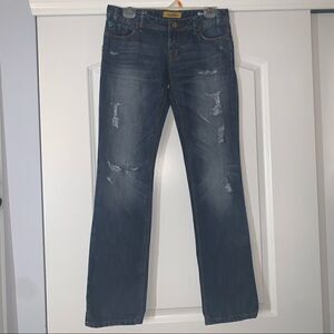 MEK USA Denim Dark Wash Blue Ripped Straight Leg Jeans